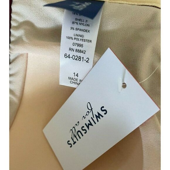 Swimsuits For All 14 Maroon Mesh Lined High Neck Open Dble Strap Back Swim Top - Picture 6 of 6